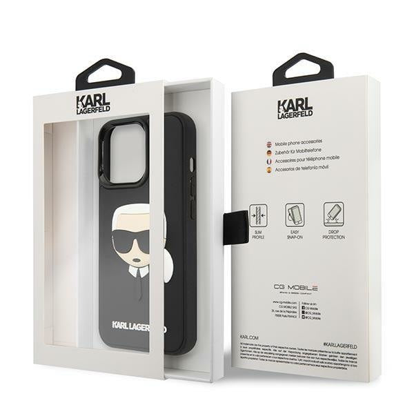 Кейс Karl Lagerfeld KLHCP14LKH3DBK за iPhone 14 Pro 6.1", черен / черен, твърд, 3D Rubber Karl`s Head