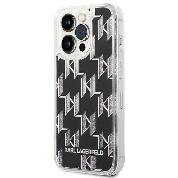 Кейс Karl Lagerfeld KLHCP14LLMNMK за iPhone 14 Pro 6.1", твърд, черен / черен, Liquid Glitter Monogram