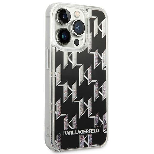 Кейс Karl Lagerfeld KLHCP14LLMNMK за iPhone 14 Pro 6.1", твърд, черен / черен, Liquid Glitter Monogram