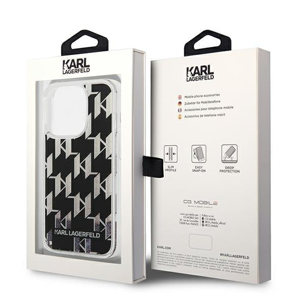 Кейс Karl Lagerfeld KLHCP14LLMNMK за iPhone 14 Pro 6.1", твърд, черен / черен, Liquid Glitter Monogram
