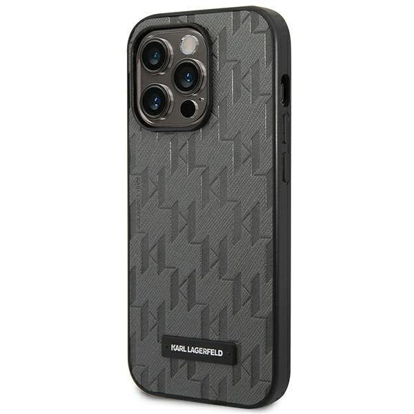 Кейс Karl Lagerfeld KLHCP14LSAKLHPG за iPhone 14 Pro 6.1", твърд, сив / сив, Saffiano Mono Metal Logo