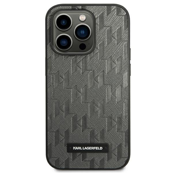 Кейс Karl Lagerfeld KLHCP14LSAKLHPG за iPhone 14 Pro 6.1", твърд, сив / сив, Saffiano Mono Metal Logo