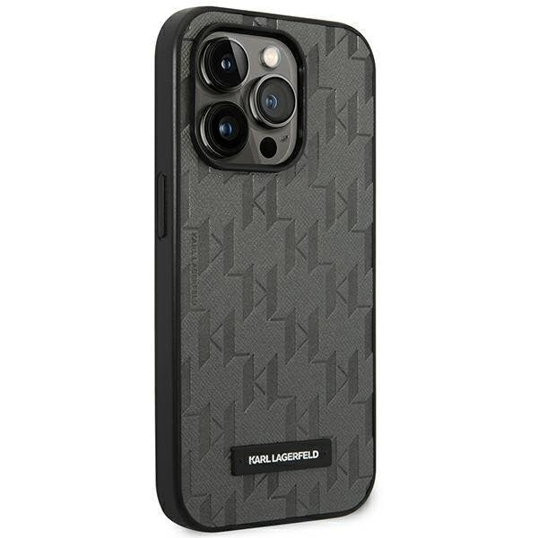 Кейс Karl Lagerfeld KLHCP14LSAKLHPG за iPhone 14 Pro 6.1", твърд, сив / сив, Saffiano Mono Metal Logo