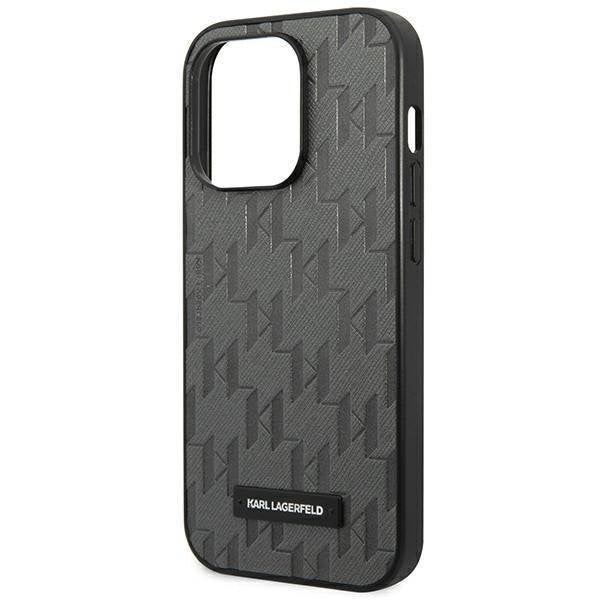 Кейс Karl Lagerfeld KLHCP14LSAKLHPG за iPhone 14 Pro 6.1", твърд, сив / сив, Saffiano Mono Metal Logo