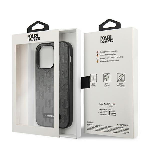 Кейс Karl Lagerfeld KLHCP14LSAKLHPG за iPhone 14 Pro 6.1", твърд, сив / сив, Saffiano Mono Metal Logo