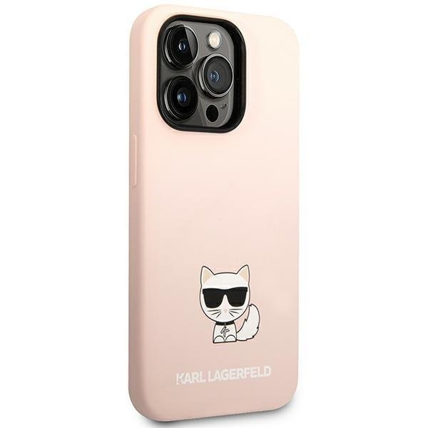 Кейс Karl Lagerfeld KLHCP14LSLCTPI за iPhone 14 Pro 6.1", твърд, светлорозов / светлорозов Silicone Choupette Body