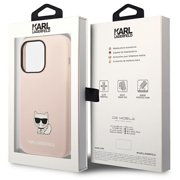 Кейс Karl Lagerfeld KLHCP14LSLCTPI за iPhone 14 Pro 6.1", твърд, светлорозов / светлорозов Silicone Choupette Body