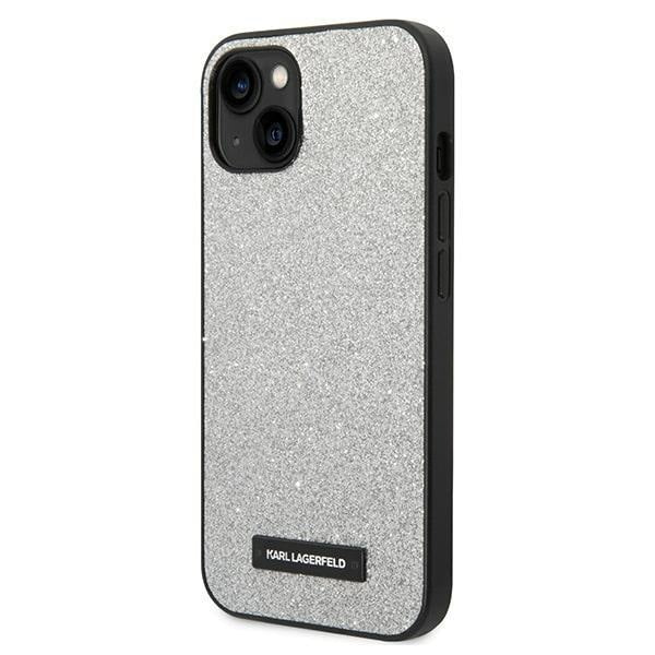 Кейс Karl Lagerfeld KLHCP14MG2ELS за iPhone 14 Plus 6.7", твърд, сребърен / сребърен, Glitter Plaque Logo