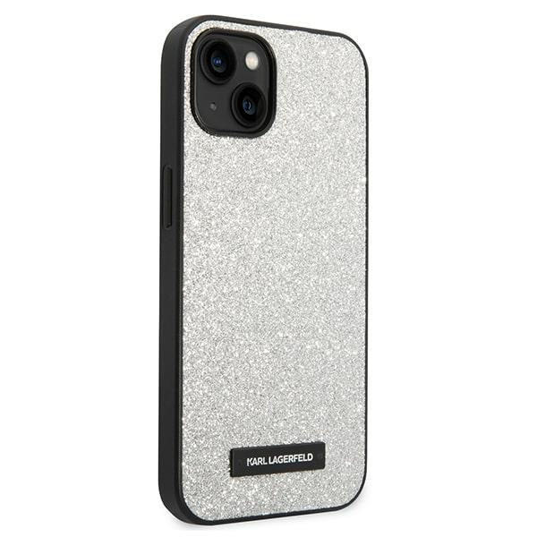 Кейс Karl Lagerfeld KLHCP14MG2ELS за iPhone 14 Plus 6.7", твърд, сребърен / сребърен, Glitter Plaque Logo