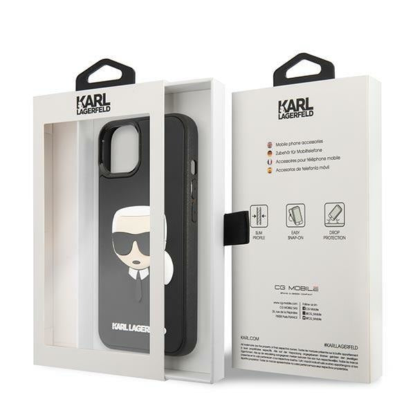 Кейс Karl Lagerfeld KLHCP14MKH3DBK за iPhone 14 Plus 6.7", черен / черен, твърд, 3D Rubber Karl`s Head