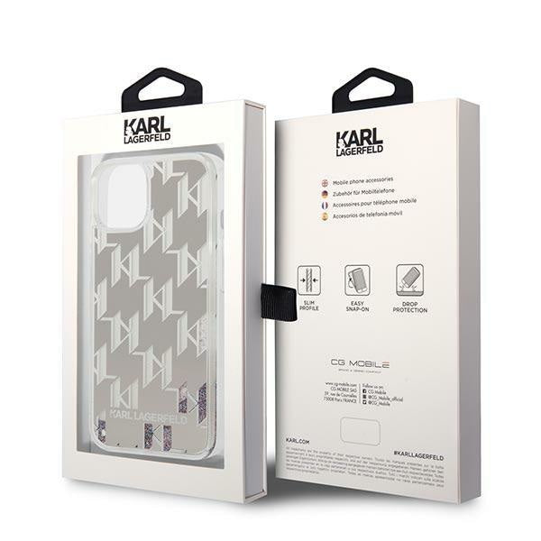 Кейс Karl Lagerfeld KLHCP14MLMNMS за iPhone 14 Plus 6.7", твърд, сребърен / сребърен, Liquid Glitter Monogram