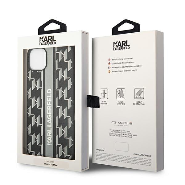 Кейс Karl Lagerfeld KLHCP14MPGKLSKG за iPhone 14 Plus 6.7", твърд, сив / сив, Monogram Stripe