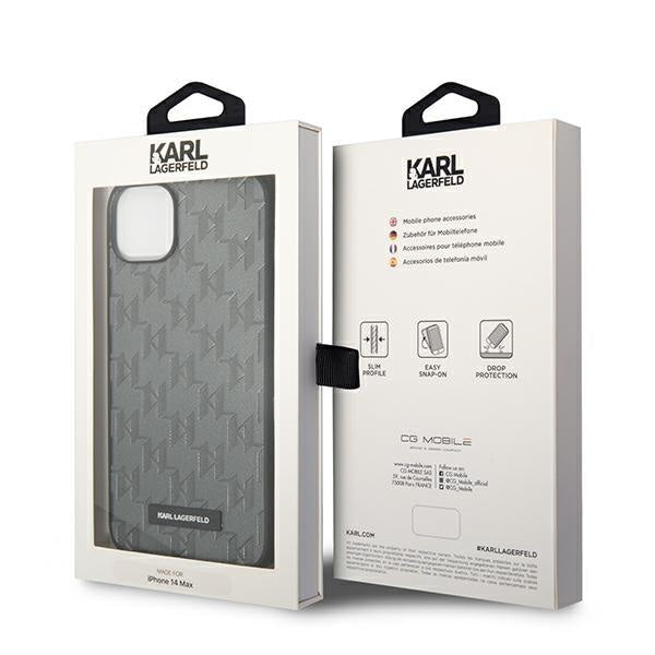 Кейс Karl Lagerfeld KLHCP14MSAKLHPG за iPhone 14 Plus 6.7", твърд, сив / сив, Saffiano Mono Metal Logo