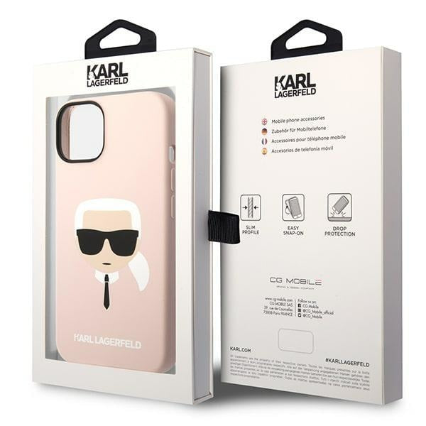 Кейс Karl Lagerfeld KLHCP14MSLKHLP за iPhone 14 Plus 6.7", твърд, розов / розов, Silicone Karl`s Head