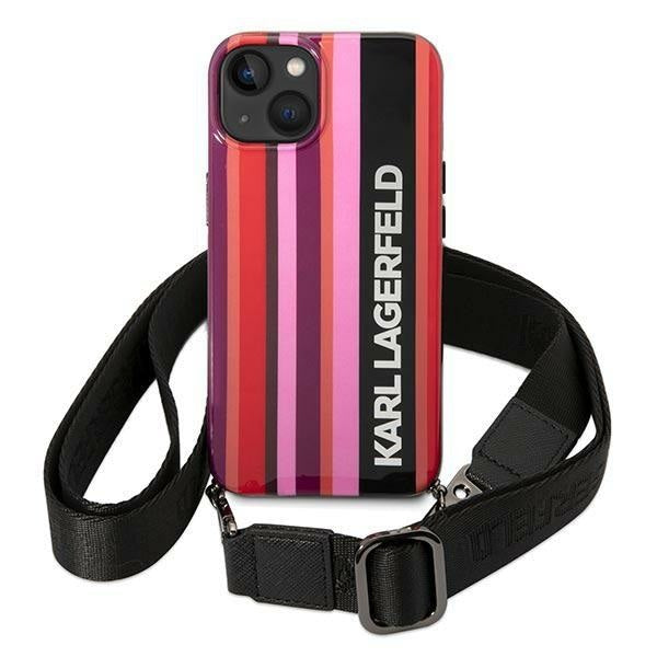 Кейс Karl Lagerfeld KLHCP14MSTSTP за iPhone 14 Plus 6.7", твърд, розов / розов, Color Stripes Strap