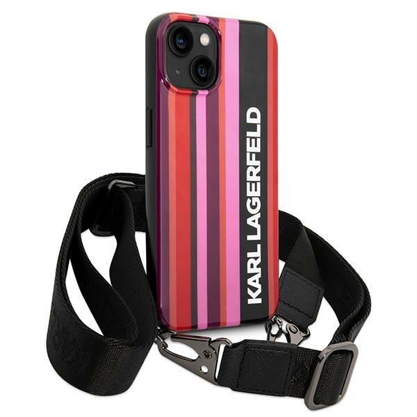 Кейс Karl Lagerfeld KLHCP14MSTSTP за iPhone 14 Plus 6.7", твърд, розов / розов, Color Stripes Strap