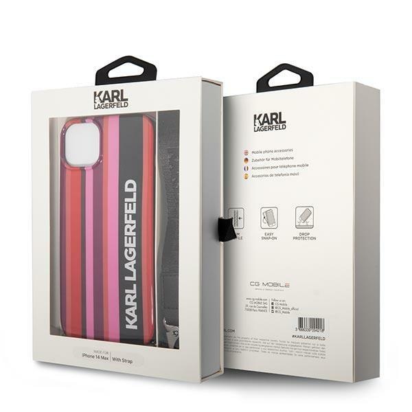 Кейс Karl Lagerfeld KLHCP14MSTSTP за iPhone 14 Plus 6.7", твърд, розов / розов, Color Stripes Strap
