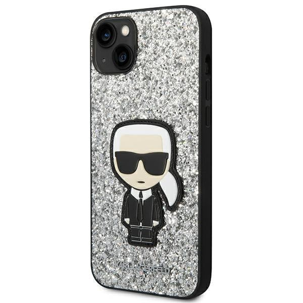 Кейс Karl Lagerfeld KLHCP14SGFKPG за iPhone 14 6.1", твърд, сребърен / сребърен, Glitter Flakes Ikonik