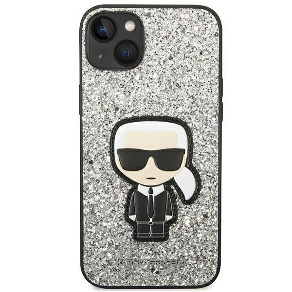 Кейс Karl Lagerfeld KLHCP14SGFKPG за iPhone 14 6.1", твърд, сребърен / сребърен, Glitter Flakes Ikonik