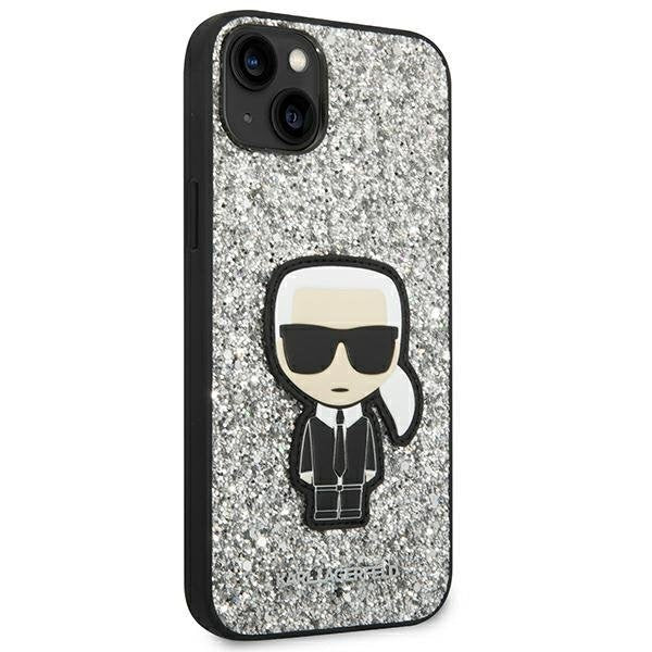 Кейс Karl Lagerfeld KLHCP14SGFKPG за iPhone 14 6.1", твърд, сребърен / сребърен, Glitter Flakes Ikonik