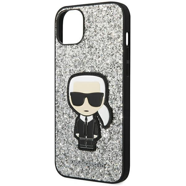 Кейс Karl Lagerfeld KLHCP14SGFKPG за iPhone 14 6.1", твърд, сребърен / сребърен, Glitter Flakes Ikonik