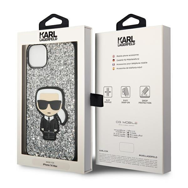 Кейс Karl Lagerfeld KLHCP14SGFKPG за iPhone 14 6.1", твърд, сребърен / сребърен, Glitter Flakes Ikonik