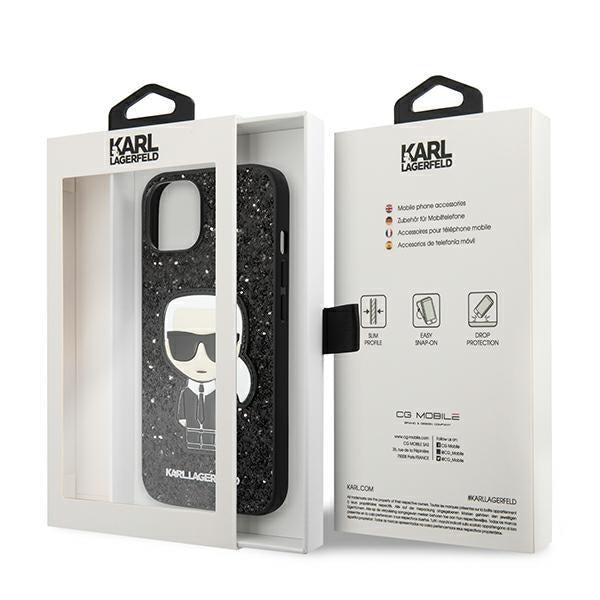 Кейс Karl Lagerfeld KLHCP14SGFKPK за iPhone 14 6.1", твърд, черен / черен, Glitter Flakes Ikonik