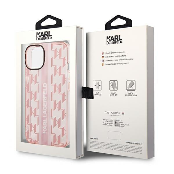 Кейс Karl Lagerfeld KLHCP14SHKLSPCP за iPhone 14 6.1", твърд, розов / розов, Mono Vertical Stripe