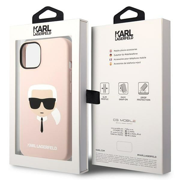 Кейс Karl Lagerfeld KLHCP14SSLKHLP за iPhone 14 6.1", твърд, розов / розов, Silicone Karl`s Head