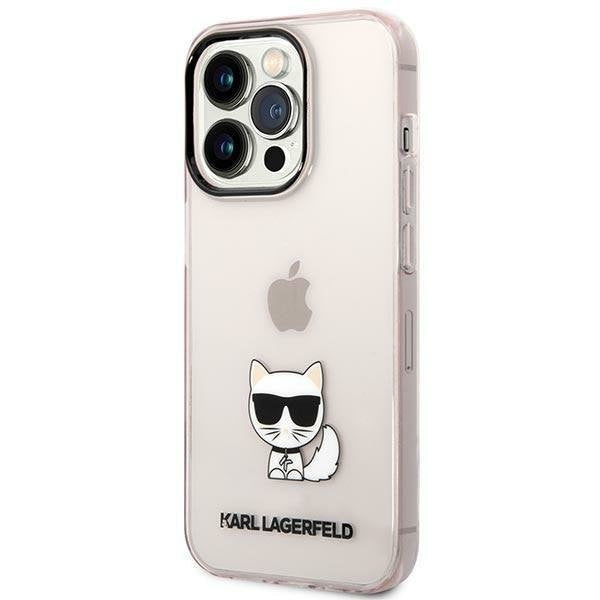 Кейс Karl Lagerfeld KLHCP14XCTTRI за iPhone 14 Pro Max 6.7", твърд, розов / розов, прозрачен, Choupette Body