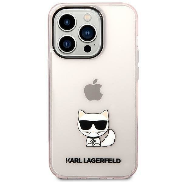 Кейс Karl Lagerfeld KLHCP14XCTTRI за iPhone 14 Pro Max 6.7", твърд, розов / розов, прозрачен, Choupette Body
