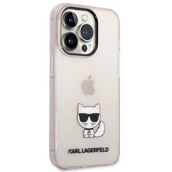 Кейс Karl Lagerfeld KLHCP14XCTTRI за iPhone 14 Pro Max 6.7", твърд, розов / розов, прозрачен, Choupette Body
