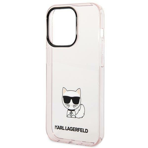 Кейс Karl Lagerfeld KLHCP14XCTTRI за iPhone 14 Pro Max 6.7", твърд, розов / розов, прозрачен, Choupette Body