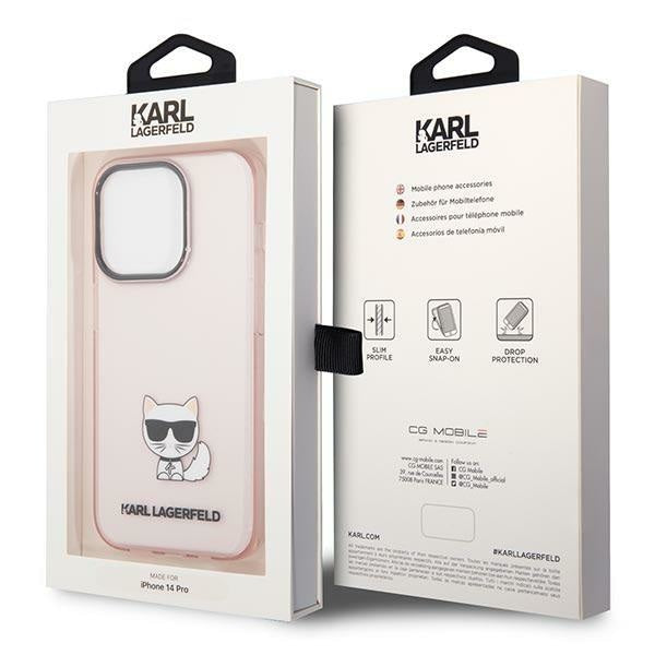 Кейс Karl Lagerfeld KLHCP14XCTTRI за iPhone 14 Pro Max 6.7", твърд, розов / розов, прозрачен, Choupette Body