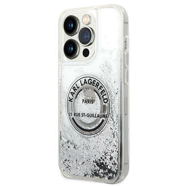 Кейс Karl Lagerfeld KLHCP14XLCRSGRS за iPhone 14 Pro Max 6.7" сребърен / сребърен, твърд, Liquid Glitter RSG