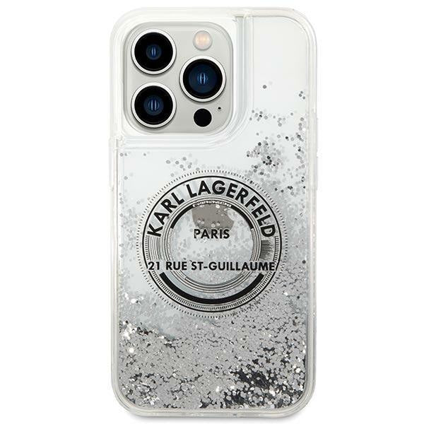 Кейс Karl Lagerfeld KLHCP14XLCRSGRS за iPhone 14 Pro Max 6.7" сребърен / сребърен, твърд, Liquid Glitter RSG