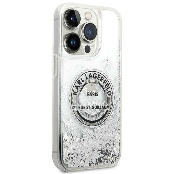 Кейс Karl Lagerfeld KLHCP14XLCRSGRS за iPhone 14 Pro Max 6.7" сребърен / сребърен, твърд, Liquid Glitter RSG