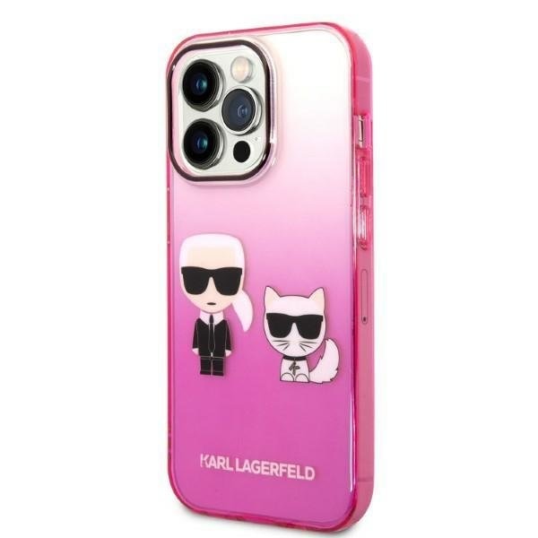 Кейс Karl Lagerfeld KLHCP14XTGKCP за iPhone 14 Pro Max 6.7", твърд, розов / розов, Gradient Ikonik Karl&Choupette