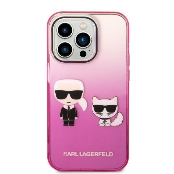 Кейс Karl Lagerfeld KLHCP14XTGKCP за iPhone 14 Pro Max 6.7", твърд, розов / розов, Gradient Ikonik Karl&Choupette