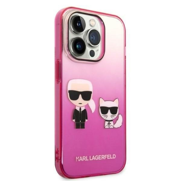 Кейс Karl Lagerfeld KLHCP14XTGKCP за iPhone 14 Pro Max 6.7", твърд, розов / розов, Gradient Ikonik Karl&Choupette