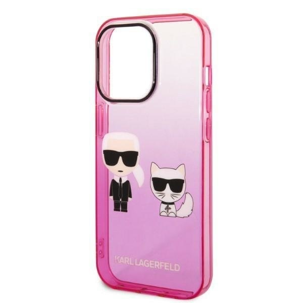 Кейс Karl Lagerfeld KLHCP14XTGKCP за iPhone 14 Pro Max 6.7", твърд, розов / розов, Gradient Ikonik Karl&Choupette