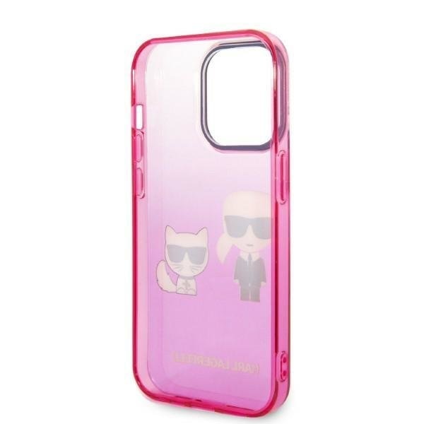 Кейс Karl Lagerfeld KLHCP14XTGKCP за iPhone 14 Pro Max 6.7", твърд, розов / розов, Gradient Ikonik Karl&Choupette