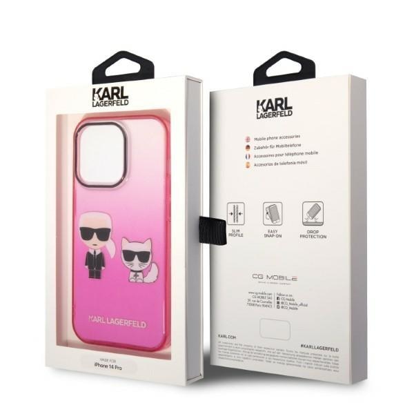Кейс Karl Lagerfeld KLHCP14XTGKCP за iPhone 14 Pro Max 6.7", твърд, розов / розов, Gradient Ikonik Karl&Choupette