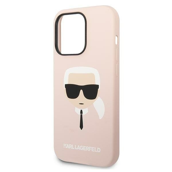 Кейс Karl Lagerfeld KLHMP14LSLKHLP за iPhone 14 Pro 6.1", твърд, светлорозов / светлорозов Silicone Karl`s Head, съвместим с MagSafe