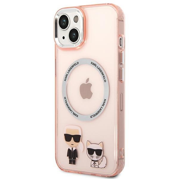 Кейс Karl Lagerfeld KLHMP14MHKCP за iPhone 14 Plus 6.7", твърд, розов / розов, Karl&Choupette Aluminum, съвместим с MagSafe