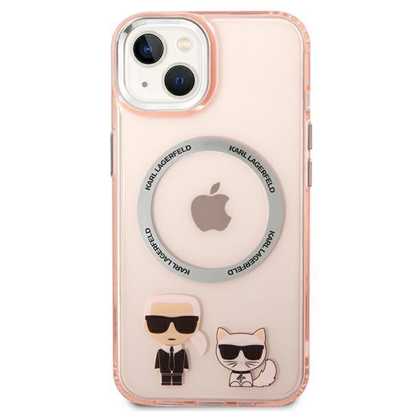 Кейс Karl Lagerfeld KLHMP14MHKCP за iPhone 14 Plus 6.7", твърд, розов / розов, Karl&Choupette Aluminum, съвместим с MagSafe