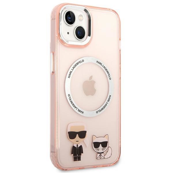 Кейс Karl Lagerfeld KLHMP14MHKCP за iPhone 14 Plus 6.7", твърд, розов / розов, Karl&Choupette Aluminum, съвместим с MagSafe