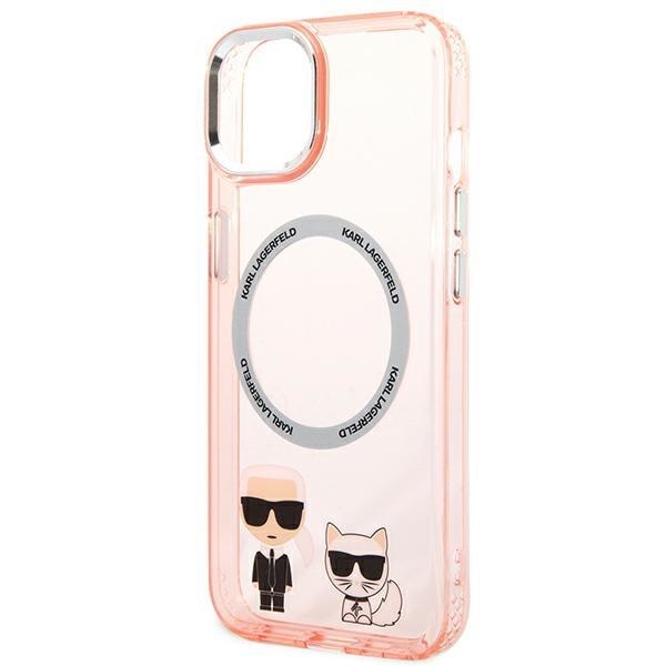 Кейс Karl Lagerfeld KLHMP14MHKCP за iPhone 14 Plus 6.7", твърд, розов / розов, Karl&Choupette Aluminum, съвместим с MagSafe