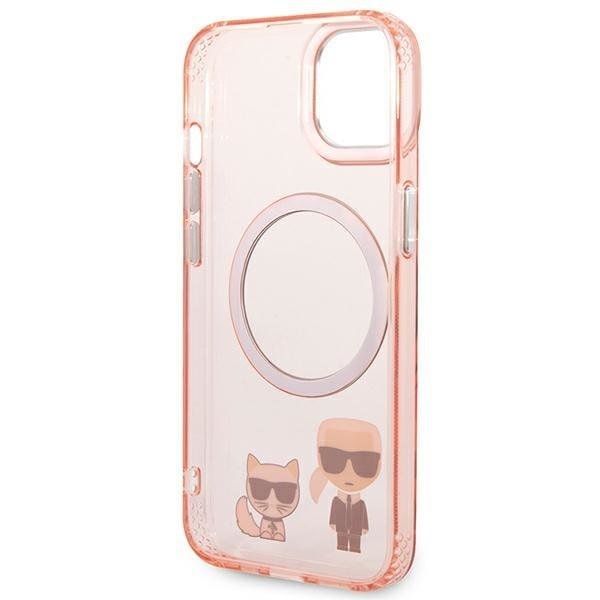 Кейс Karl Lagerfeld KLHMP14MHKCP за iPhone 14 Plus 6.7", твърд, розов / розов, Karl&Choupette Aluminum, съвместим с MagSafe
