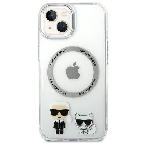 Кейс Karl Lagerfeld KLHMP14SHKCT за iPhone 14 6.1", твърд, прозрачен / прозрачен, Karl&Choupette Aluminum, съвместим с MagSafe